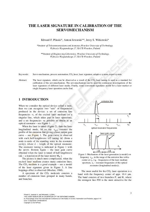 (PDF) The Laser Signature in Calibration of the Servomechanism