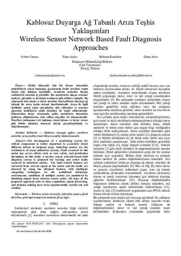 (PDF) Wireless sensor network based fault diagnosis approaches