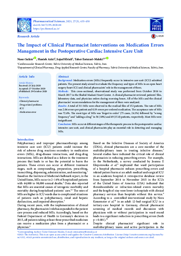 (PDF) The Impact of Clinical Pharmacist Interventions on Medication ...