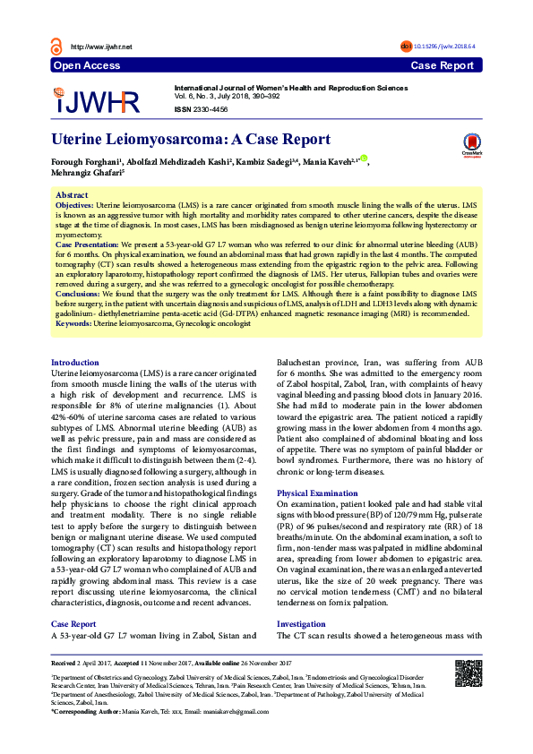 (PDF) Uterine A Case Report A. Mehdizadeh Academia.edu