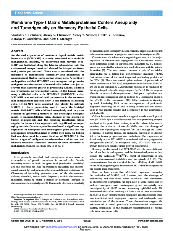 (PDF) Membrane Type-1 Matrix Metalloproteinase Confers Aneuploidy and ...