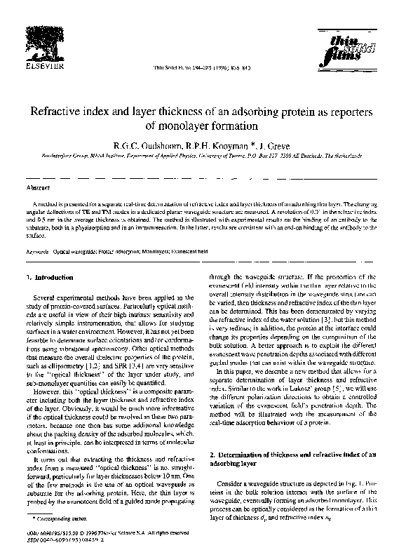 (PDF) Refractive index and layer thickness of an adsorbing protein as ...
