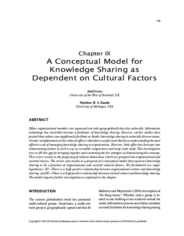 (PDF) A Conceptual Model for Knowledge Sharing as Dependent on Cultural ...