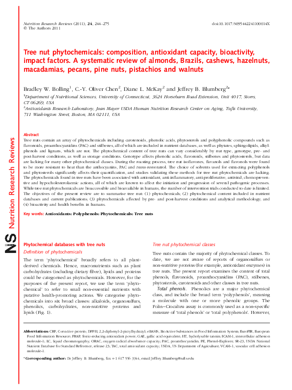 (PDF) Tree nut phytochemicals: composition, antioxidant capacity ...