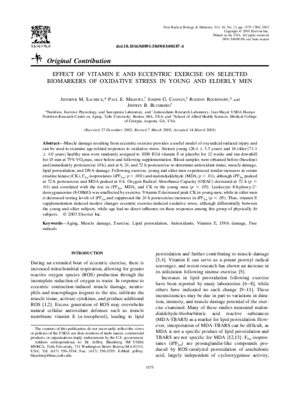 (PDF) Effect of vitamin E and eccentric exercise on selected biomarkers ...