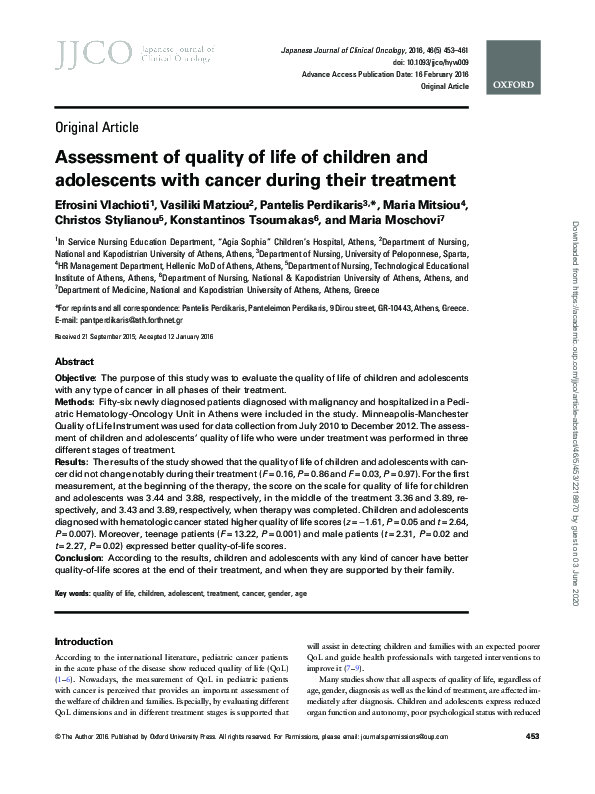 (PDF) Assessment of quality of life of children and adolescents with ...