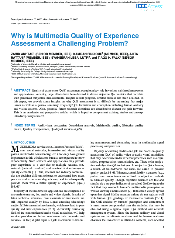 (PDF) Why is Multimedia Quality of Experience Assessment a Challenging ...