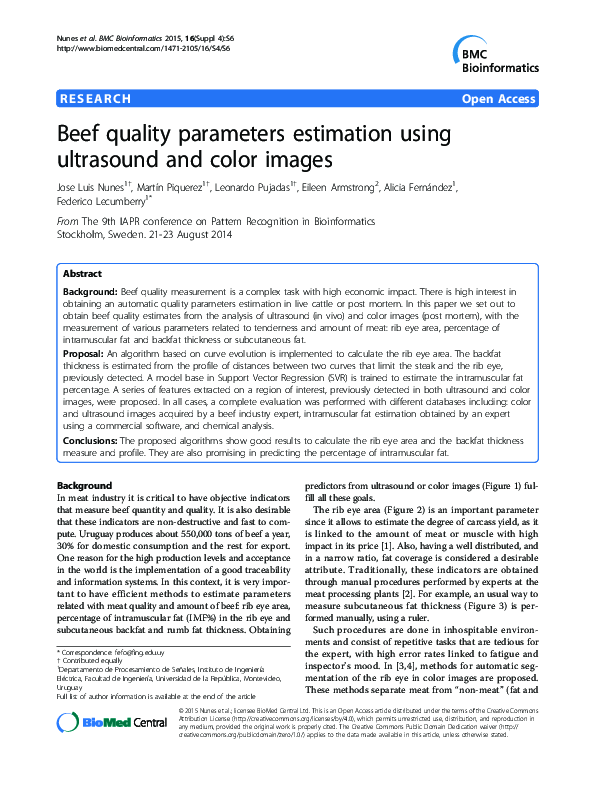 (PDF) Beef quality parameters estimation using ultrasound and color images Leonardo Pujadas