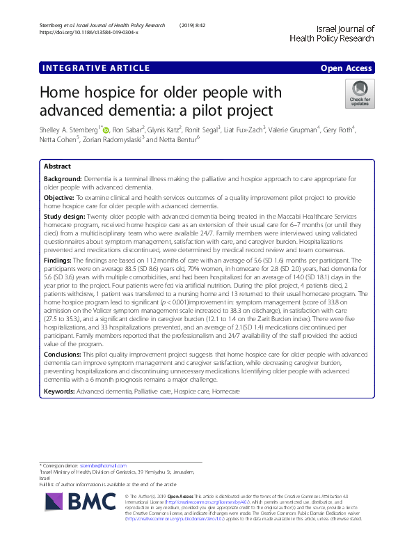 (PDF) Home hospice for older people with advanced dementia: a pilot project