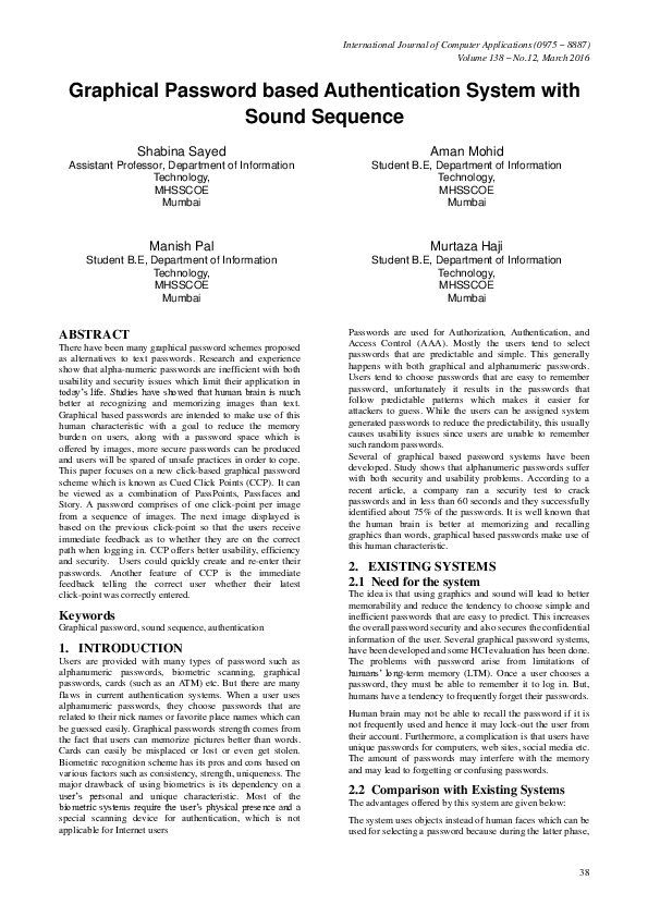 (PDF) Graphical Password based Authentication System with Sound Sequence