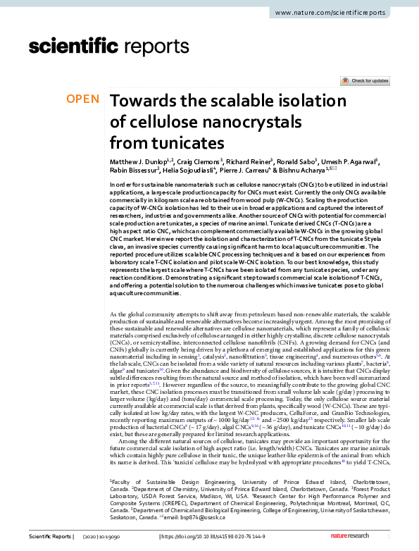 (PDF) Towards the scalable isolation of cellulose nanocrystals from ...