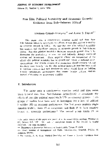 (PDF) Political instability and economic growth: evidence from Sub ...