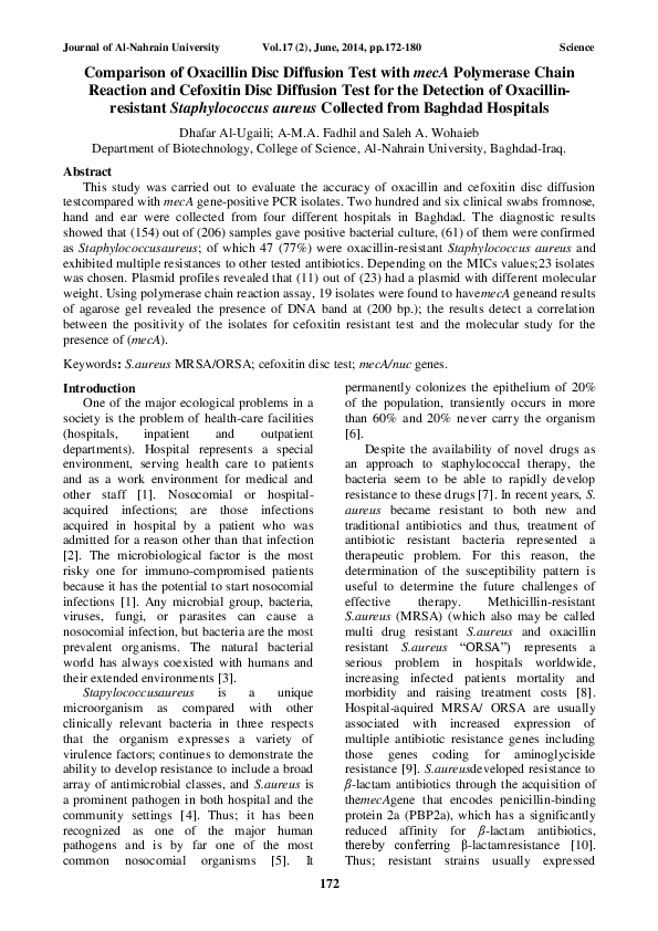 (PDF) Comparison of Oxacillin Disc Diffusion Test with mecA Polymerase ...