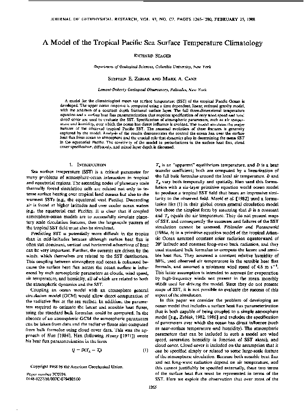 (PDF) A model of the tropical Pacific sea surface temperature climatology