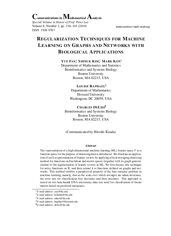 (PDF) Regularization Techniques for Machine Learning on Graphs and ...