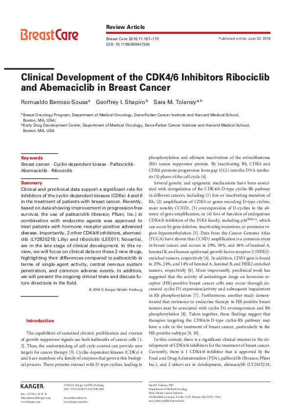 (PDF) Clinical Development of the CDK4/6 Inhibitors Ribociclib and ...