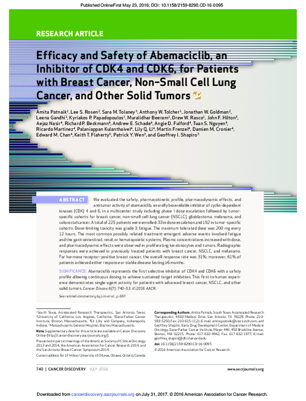 (PDF) Efficacy and Safety of Abemaciclib, an Inhibitor of CDK4 and CDK6 ...