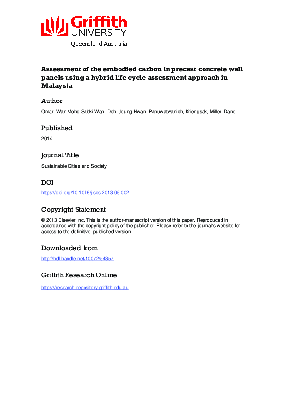 (PDF) Assessment of the embodied carbon in precast concrete wall panels ...
