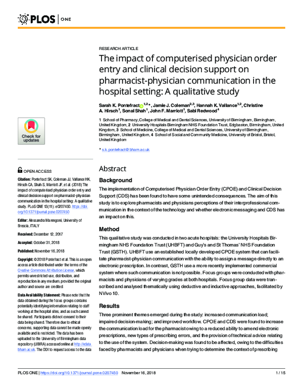 (PDF) The impact of computerised physician order entry and clinical ...