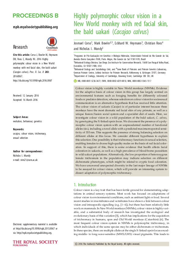 (PDF) Highly polymorphic colour vision in a New World monkey with red ...