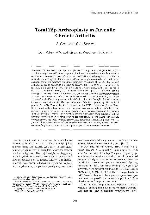 (PDF) Total hip arthroplasty in juvenile chronic arthritis