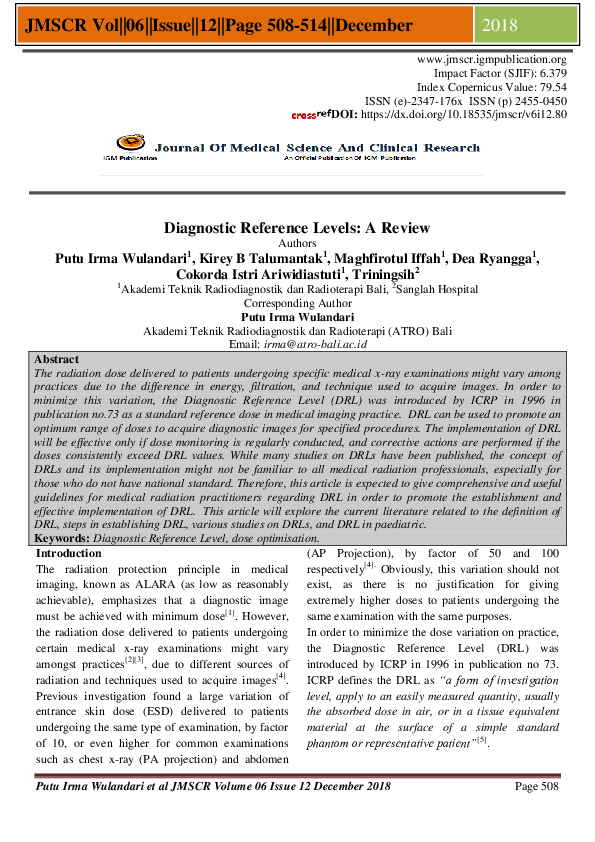 (PDF) Diagnostic Reference Levels: A Review