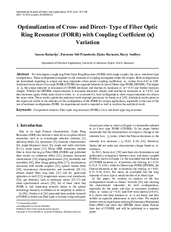 (PDF) Optimalization of Cross- and Direct- Type of Fiber Optic Ring ...