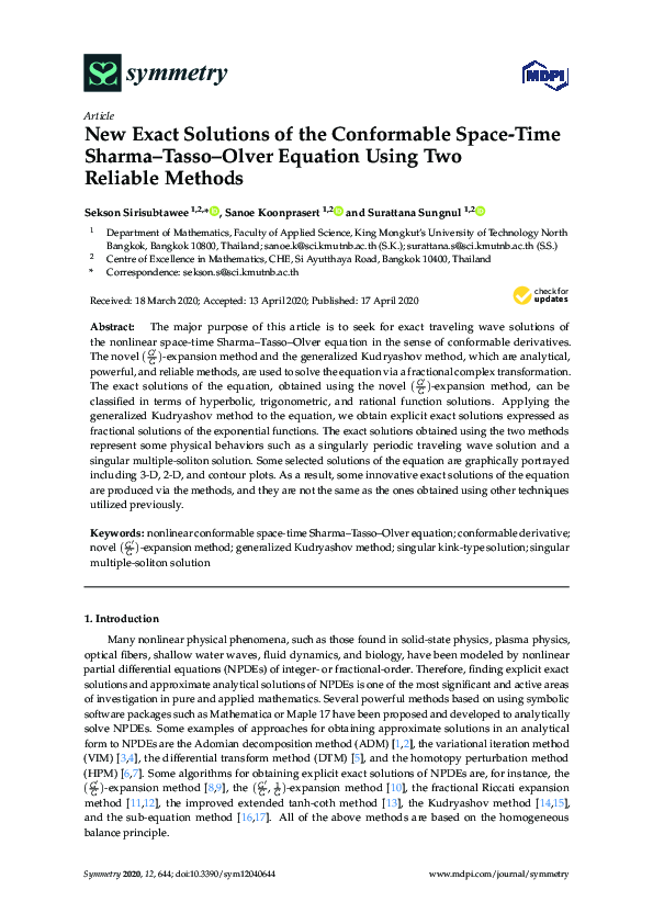 (PDF) New Exact Solutions of the Conformable Space-Time Sharma–Tasso ...