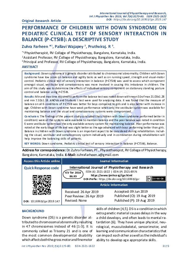 (PDF) Performance of Children with Down Syndrome on Pediatric Clinical ...