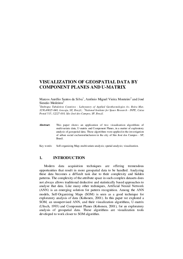 (PDF) Visualization of Geospatial Data by Component Planes and U-matrix