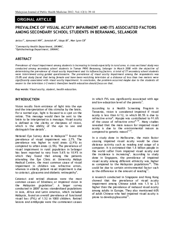 (PDF) Prevalence of visual acuity impairment and its associated factors ...