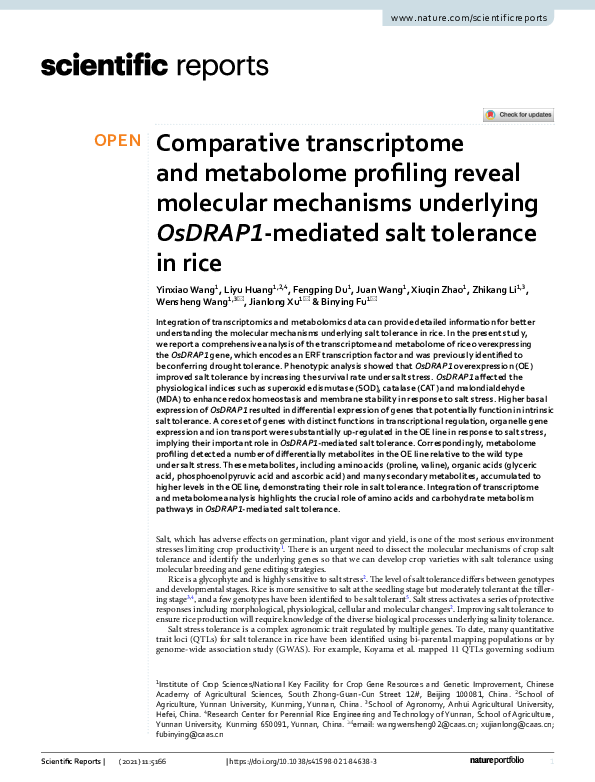 (PDF) Comparative transcriptome and metabolome profiling reveal ...