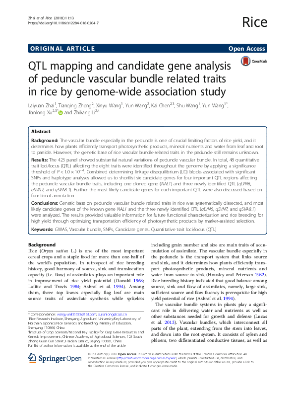 (PDF) QTL mapping and candidate gene analysis of peduncle vascular ...