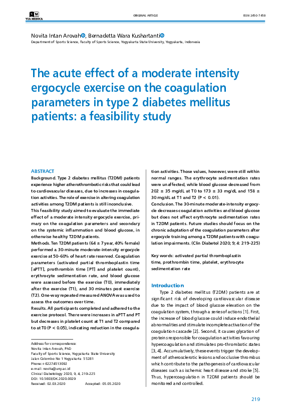 (PDF) The acute effect of a moderate intensity ergocycle exercise on ...
