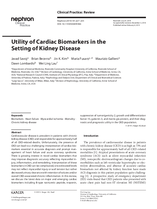 (PDF) Utility of Cardiac Biomarkers in the Setting of Kidney Disease