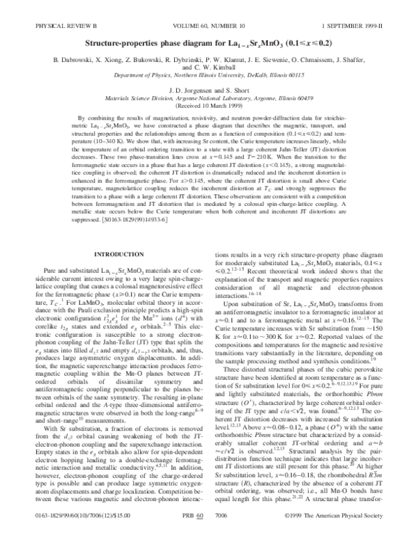 (PDF) Structure-properties phase diagram for La 1 − x Sr x MnO 3 ( 0.1