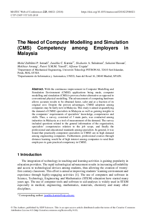 (PDF) The Need of Computer Modelling and Simulation (CMS) Competency ...
