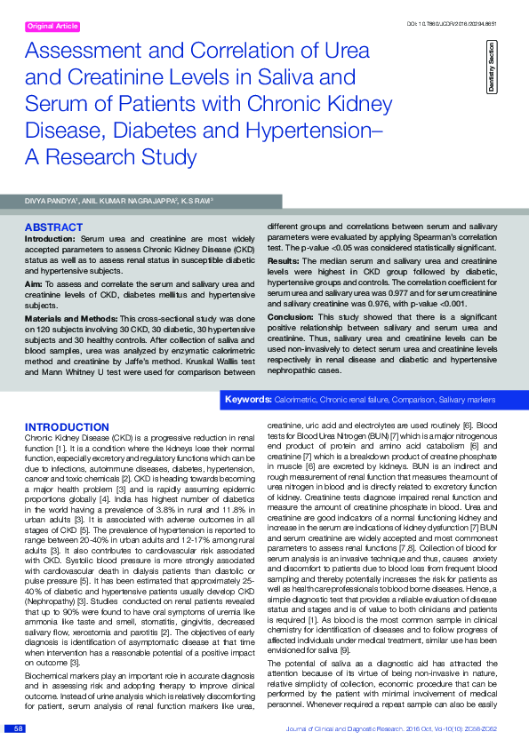 (PDF) Assessment and Correlation of Urea and Creatinine Levels in ...