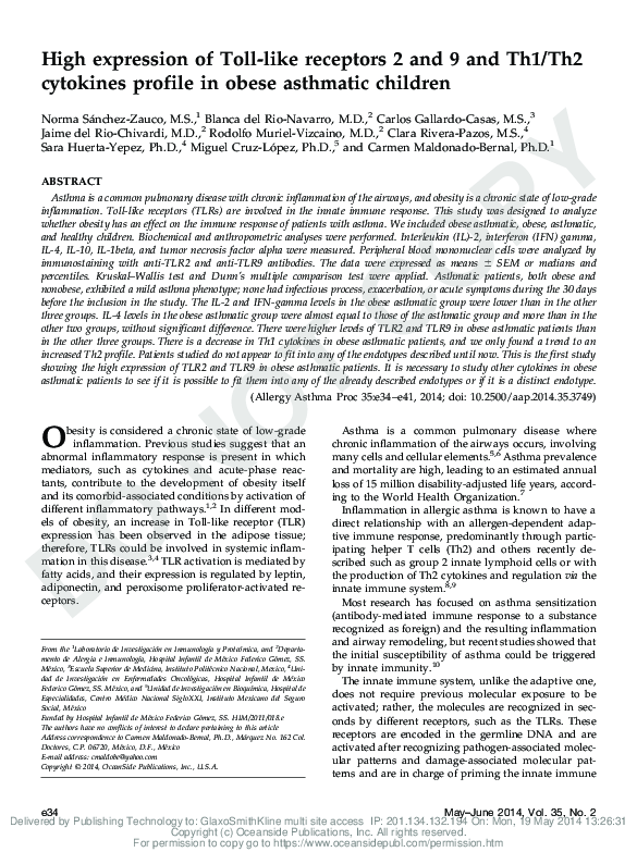 (PDF) High expression of Toll-like receptors 2 and 9 and Th1/Th2 ...