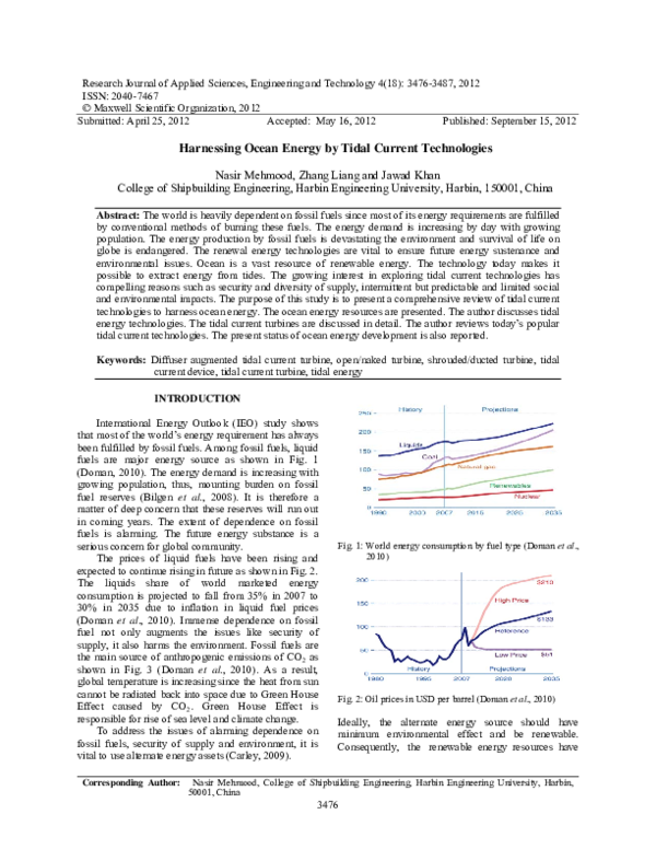 (PDF) Harnessing Ocean Energy by Tidal Current Technologies