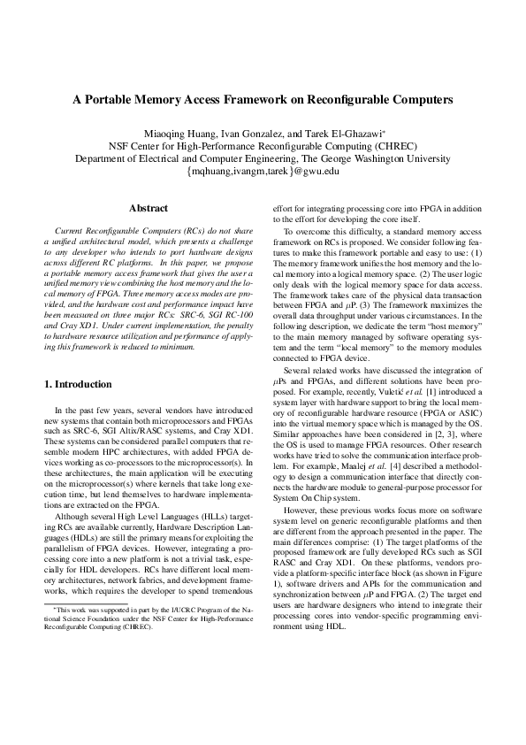 (PDF) A Portable Memory Access Framework on Reconfigurable Computers