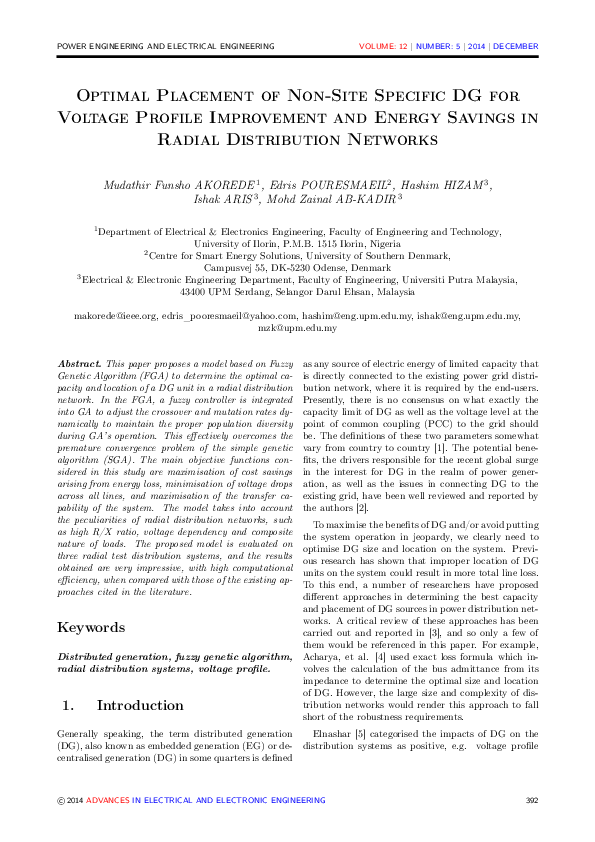 (PDF) Optimal Placement of Non-Site Specific DG for Voltage Profile ...