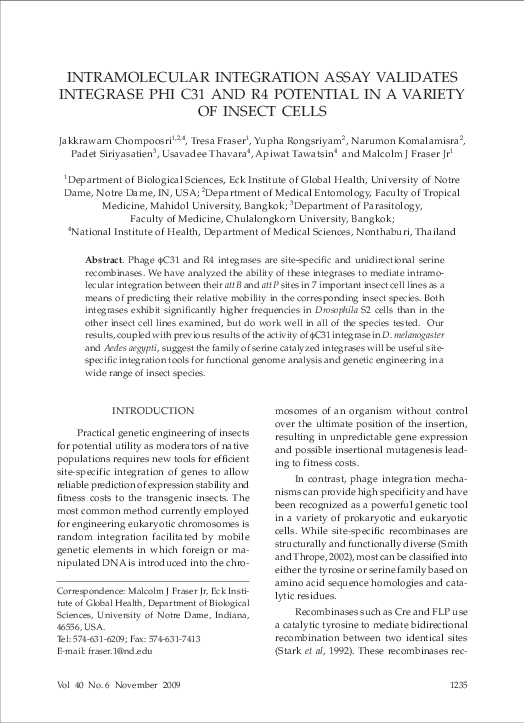 (PDF) Intramolecular integration assay validates integrase phi C31 and ...