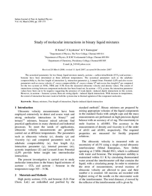 (PDF) Study of Molecular Interactions In Binary Liquid Mixtures