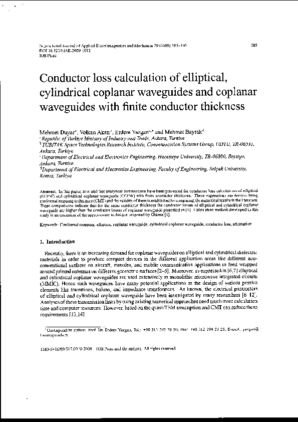 (PDF) Conductor loss calculation of elliptical, cylindrical coplanar ...