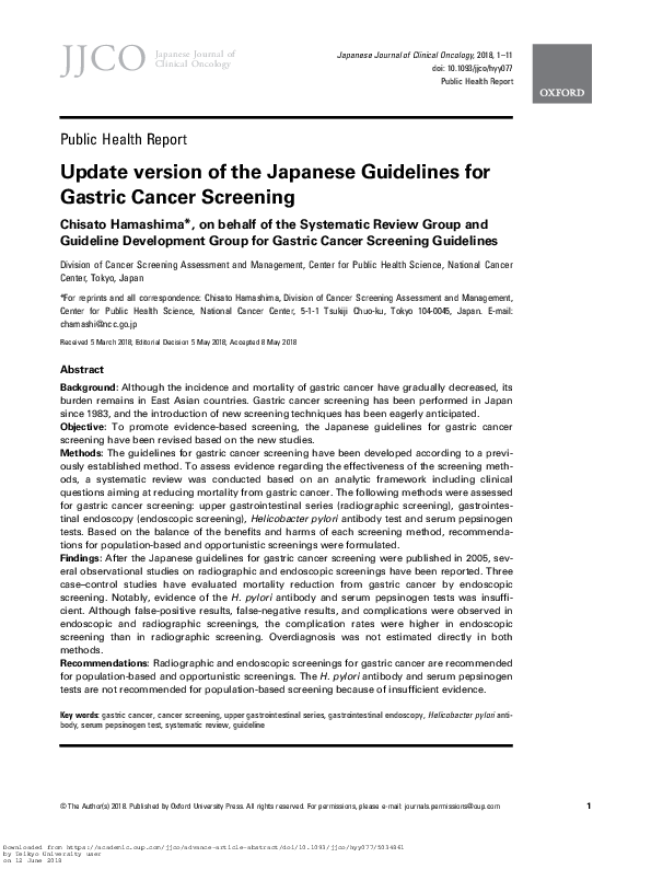 (PDF) Update version of the Japanese Guidelines for Gastric Cancer ...