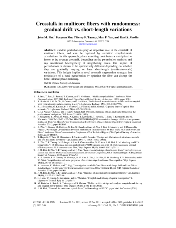 (PDF) Crosstalk in multicore fibers with randomness: gradual drift vs ...
