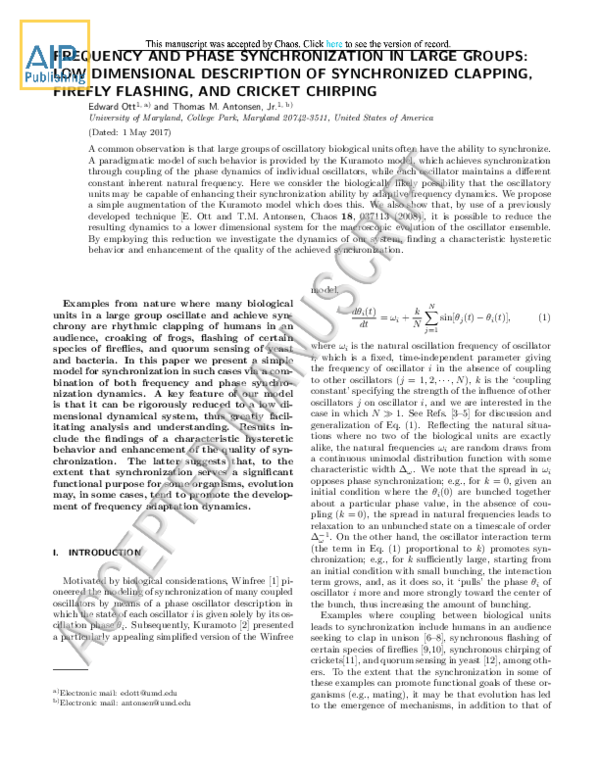 (PDF) Frequency and phase synchronization in large groups: Low ...