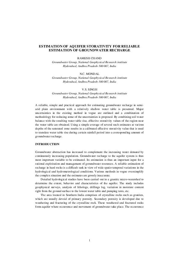 (PDF) Estimation of Aquifer Storativity for Reliable Estimation of ...