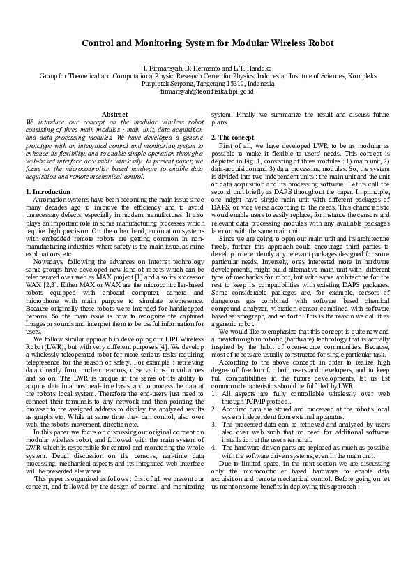Control and Monitoring System for Modular Wireless Robot